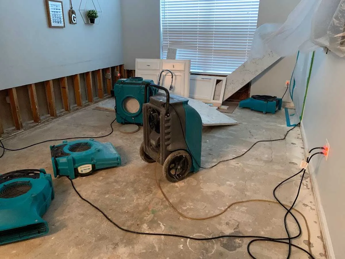 Dehumidifier in flood-cut room for Water Damage Restoration in Escondido